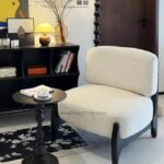 Modern Cream Lamb Wool Accent Chair – Minimalist Solid Wood Leisure Recliner for Living Room & Bedroom - Image 3