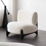 Modern Cream Lamb Wool Accent Chair – Minimalist Solid Wood Leisure Recliner for Living Room & Bedroom - Image 6