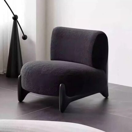 Modern Cream Lamb Wool Accent Chair – Minimalist Solid Wood Leisure Recliner for Living Room & Bedroom