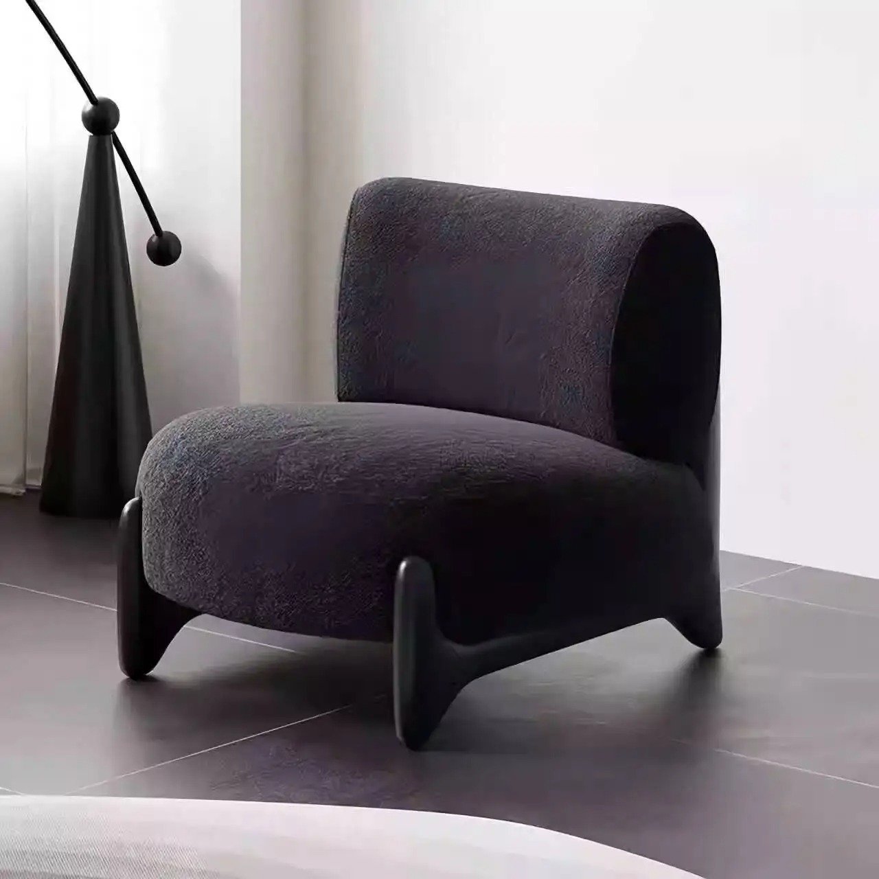 main-image-8 Modern Cream Lamb Wool Accent Chair – Minimalist Solid Wood Leisure Recliner for Living Room & Bedroom - Image 1