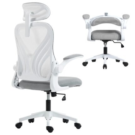 Office Chair, Ergonomic Desk Chair with Foldable Backrest, 2D Headrest, Grey