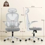 Office Chair, Ergonomic Desk Chair with Foldable Backrest, 2D Headrest, Grey - Image 5
